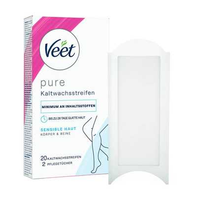 Veet PURE Kaltwachsstreifen Beine & Körper, sensible Haut, 20 Stück