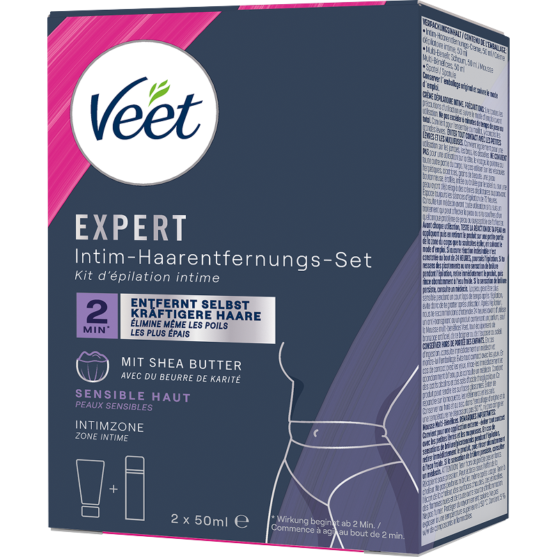 Veet EXPERT Intim-Haarentfernungs-Set, Intim-Haarentfernungscreme + Multi-Benefit Schaum, 100ml 5