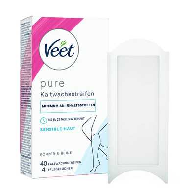 Veet PURE Kaltwachsstreifen Beine & Körper, sensible Haut, 40 Stück
