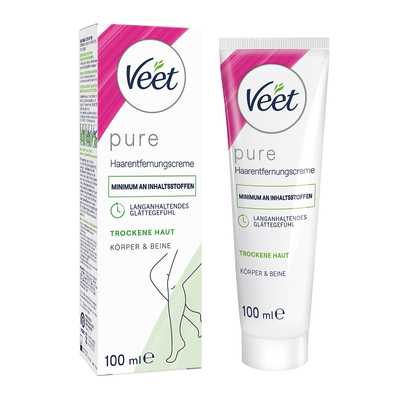 Veet PURE Haarentfernungscreme Körper & Beine, trockene Haut, 100ml