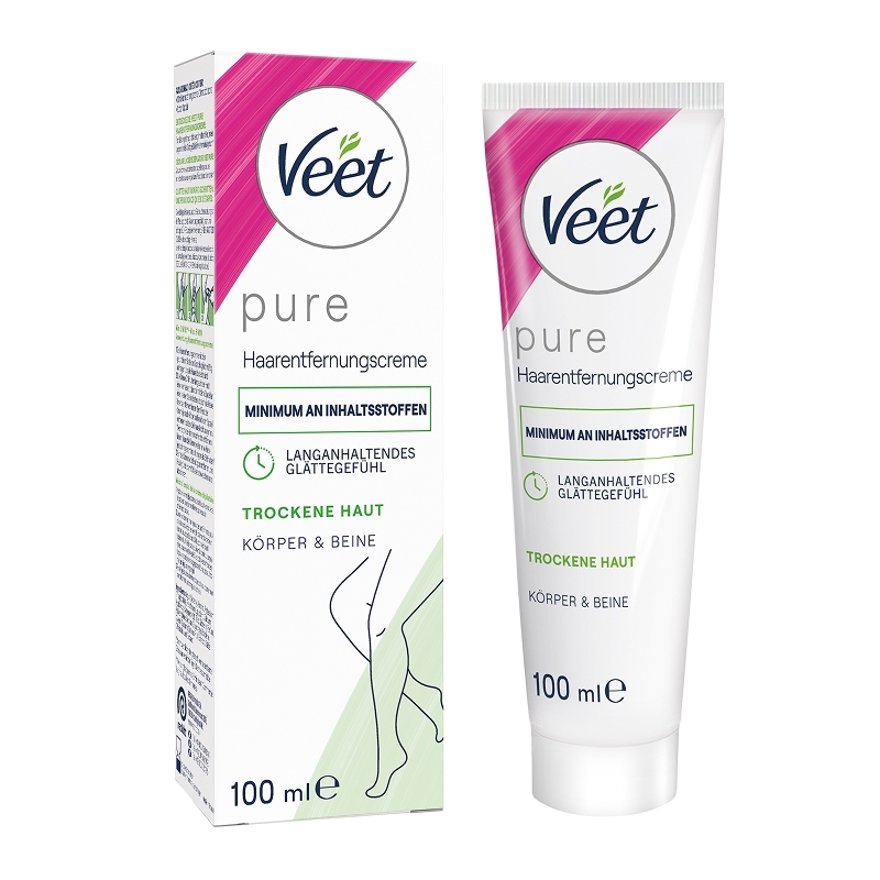 Veet PURE Haarentfernungscreme Körper & Beine, trockene Haut, 100ml