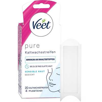 Veet PURE Kaltwachsstreifen Gesicht, sensible Haut, 20 Stück