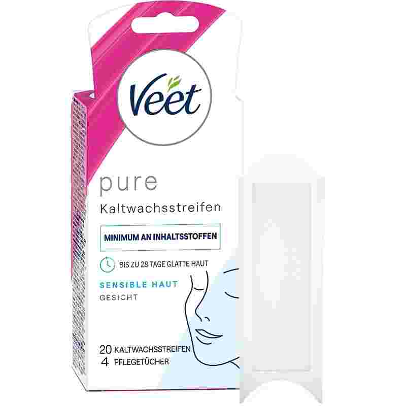 Veet PURE Kaltwachsstreifen Gesicht, sensible Haut, 20 Stück